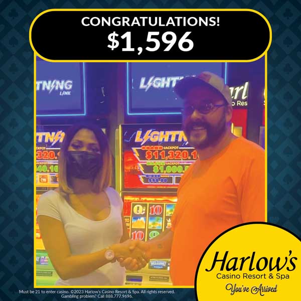 $1,596 jackpot winner at Harlow's Casino Resort & Spa